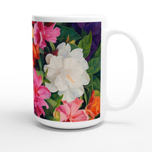 Load image into Gallery viewer, White 15oz Ceramic Mug - Garden Gardenias - PERSONALIZED (White Text)
