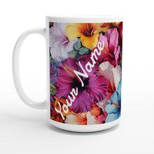 Load image into Gallery viewer, White 15oz Ceramic Mug - Hibiscus Pretty - PERSONALIZED (White Text)
