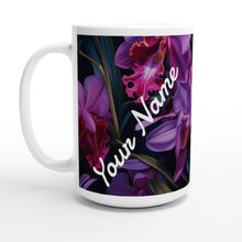 Load image into Gallery viewer, White 15oz Ceramic Mug - Cattleyas - PERSONALIZED (White Text)