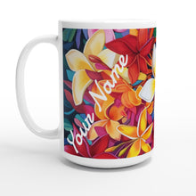 Load image into Gallery viewer, White 15oz Ceramic Mug - Frangipani - PERSONALIZED (White Text)