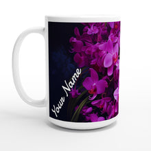 Load image into Gallery viewer, White 15oz Ceramic Mug - Phalaenopsis - PERSONALIZED (White Text)