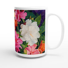Load image into Gallery viewer, White 15oz Ceramic Mug - Garden Gardenias - PERSONALIZED (White Text)
