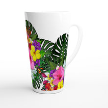 Load image into Gallery viewer, White Latte 17oz Ceramic Mug - Tropical Bouquet - PERSONALIZED
