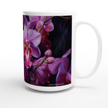 Load image into Gallery viewer, White 15oz Ceramic Mug - Cattleyas - PERSONALIZED (White Text)
