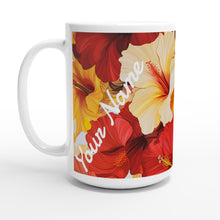 Load image into Gallery viewer, White 15oz Ceramic Mug - Hibiscus Sunset - PERSONALIZED (White Text)
