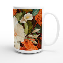 Load image into Gallery viewer, White 15oz Ceramic Mug - Gardenias and Orange - PERSONALIZED (White Text)
