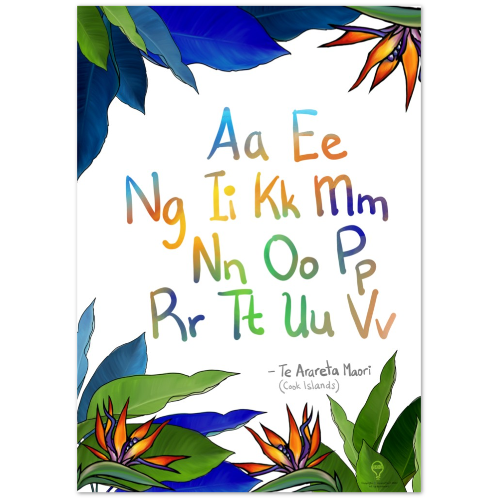 Premium Matte Paper Poster  - Paradise Blues - Alphabet - Cook Islands Maori